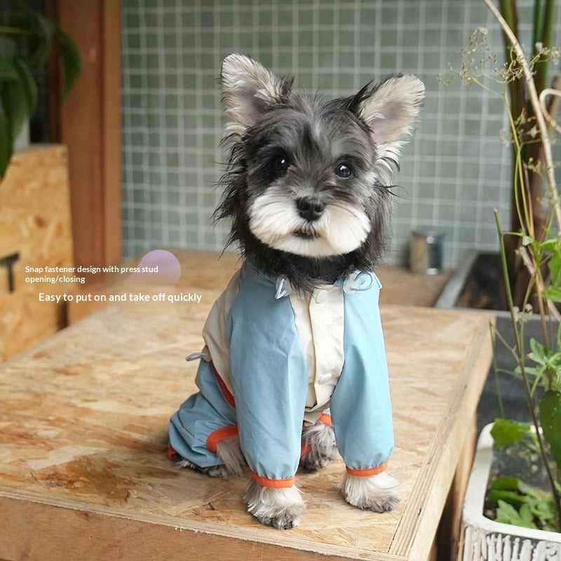 dog Spring Summer Raincoat Color Block Four Leg Walking Teddy Schnauzer Small to Medium Dogs Wholesale