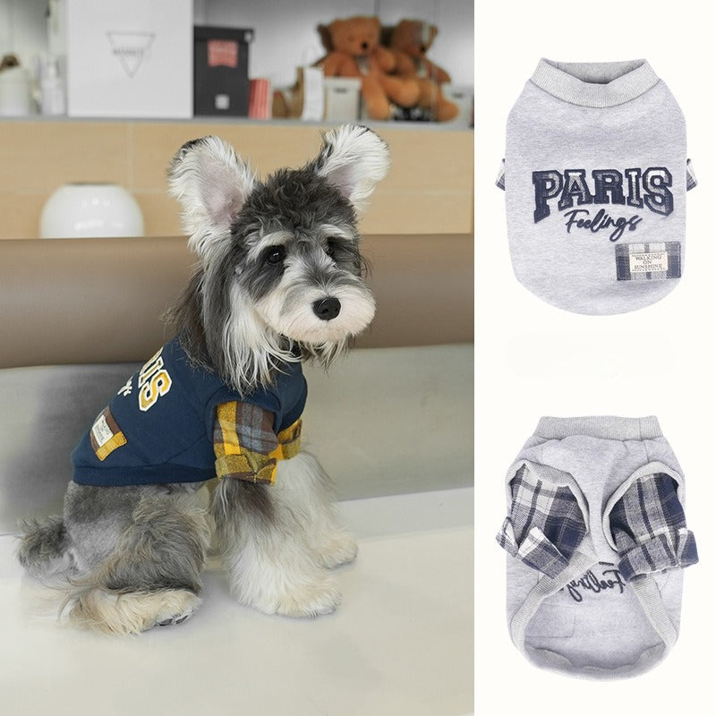 pet Clothes Fall Winter Hoodie Outdoor Color Block Schnauzer Bichon