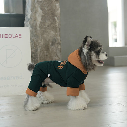 dog Clothes Fall Winter Color Match Hooded Windbreaker Teddy Schnauzer Warm Four Leg Cotton Jacket