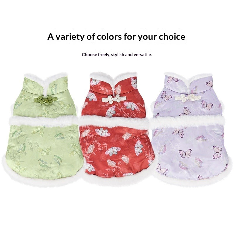 pet Fall Winter New Year Schnauzer Teddy dog Thickened Sleeveless Two Leg Cotton Jacket