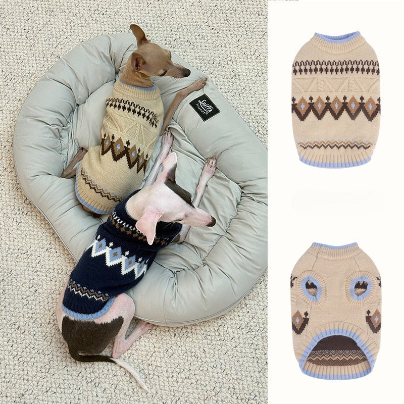 pet Fall Winter Warm Schnauzer Bichon Knitted Color Match Two Leg Sleeveless Sweater