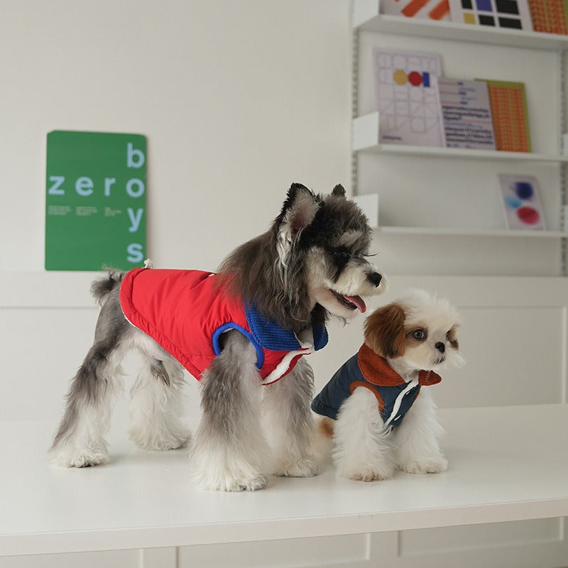 pet Fall Winter Solid Color Cotton Jacket Color Block Lapel Leash-friendly dog Versatile dog Clothes Wholesale