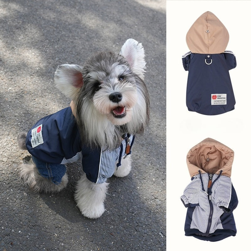 pet Two Leg Cotton Jacket Fall Winter Warm Windproof Waterproof dog Clothes Hooded Leash Outdoor