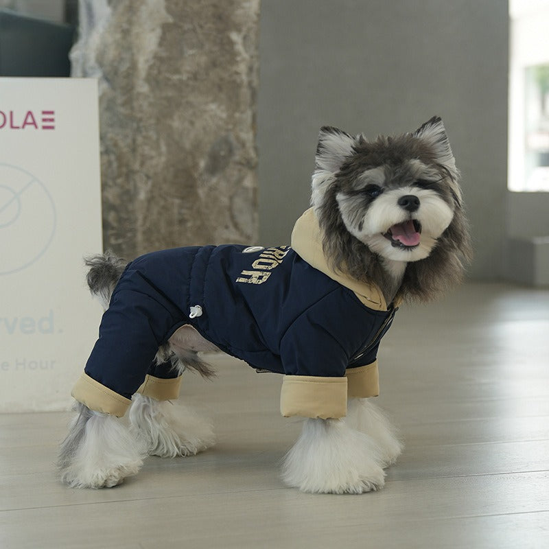 dog Clothes Fall Winter Color Match Hooded Windbreaker Teddy Schnauzer Warm Four Leg Cotton Jacket