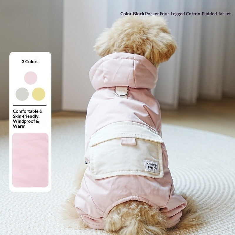 dog Fall Winter Four Leg Cotton Jacket Color Block Leash-friendly Thickened Cotton Jacket Teddy Small Dogs dog Clothes Wholesale