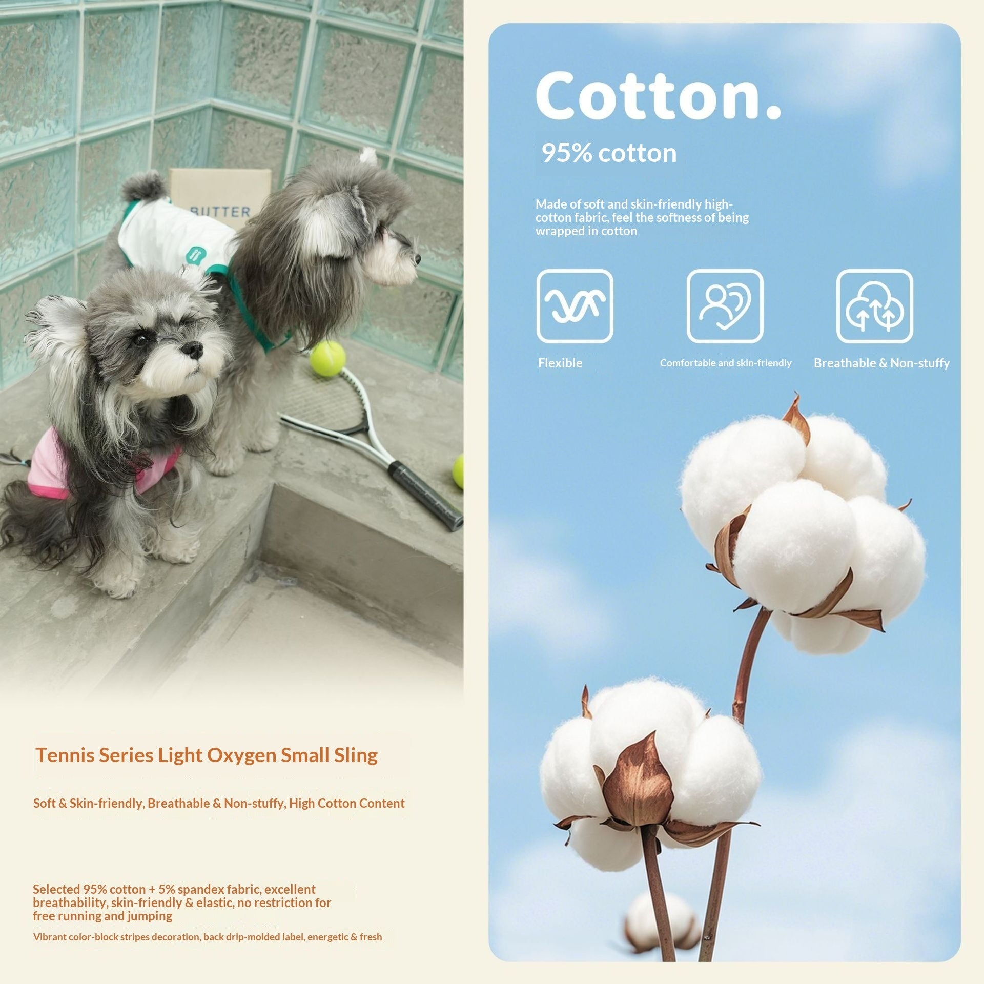 pet Tennis Vest Summer Lightweight dog Breathable T-shirt Small to Medium Dogs