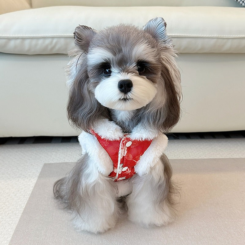 pet Fall Winter New Year Schnauzer Teddy dog Thickened Sleeveless Two Leg Cotton Jacket