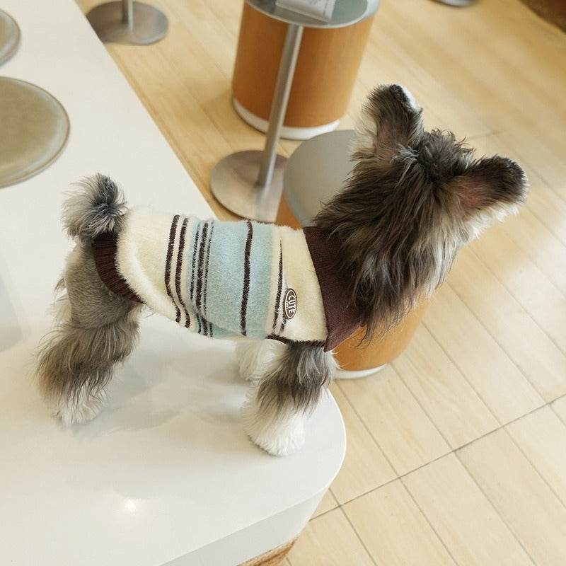 Fall Winter dog Striped Lapel Sweater Warm Teddy pet Clothes
