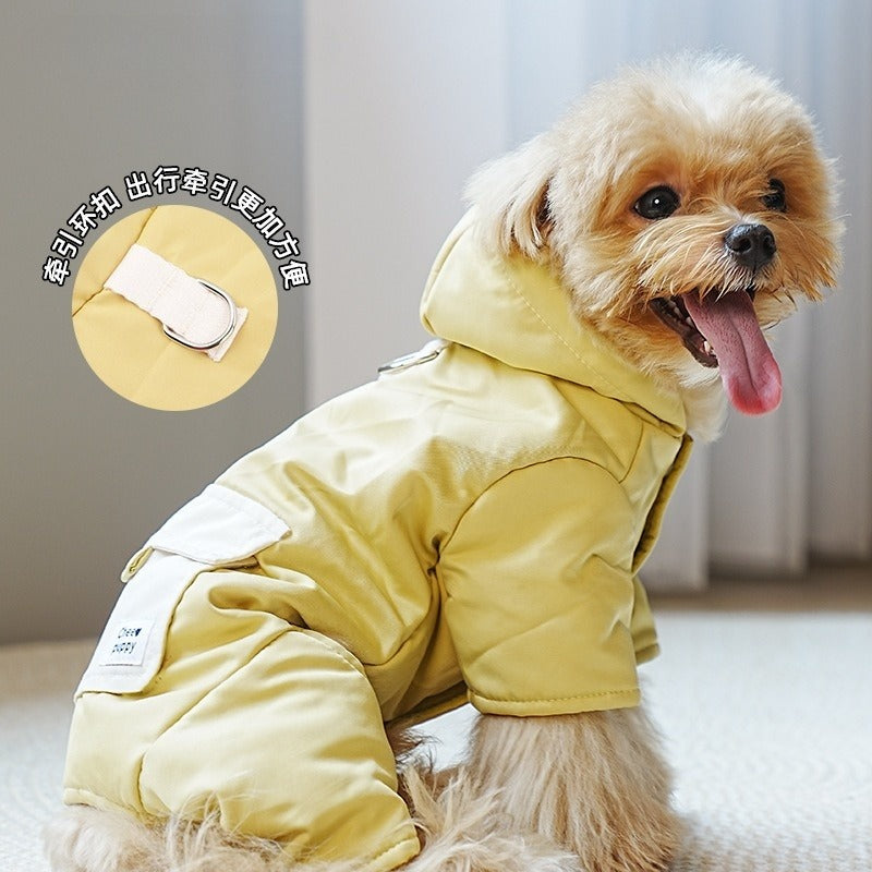 dog Fall Winter Four Leg Cotton Jacket Color Block Leash-friendly Thickened Cotton Jacket Teddy Small Dogs dog Clothes Wholesale