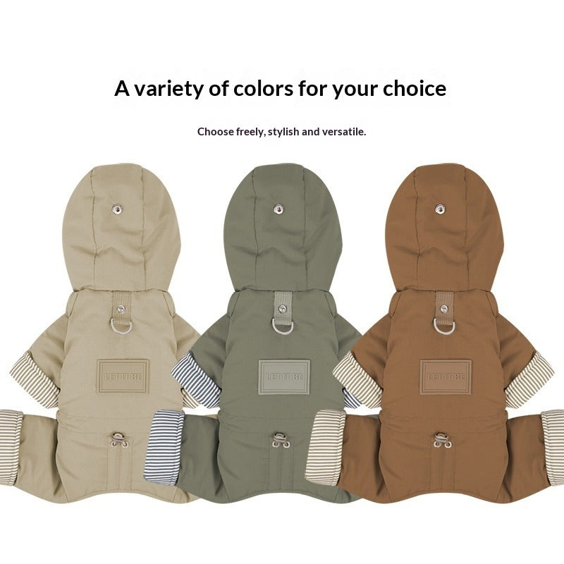 pet Cotton Jacket Winter Warm Small to Medium Dogs Hooded Windproof Waterproof Leash dog Clothes