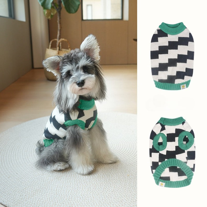 Fall Winter pet Clothing dog Sweater Plaid Warm Versatile Pomeranian Bichon