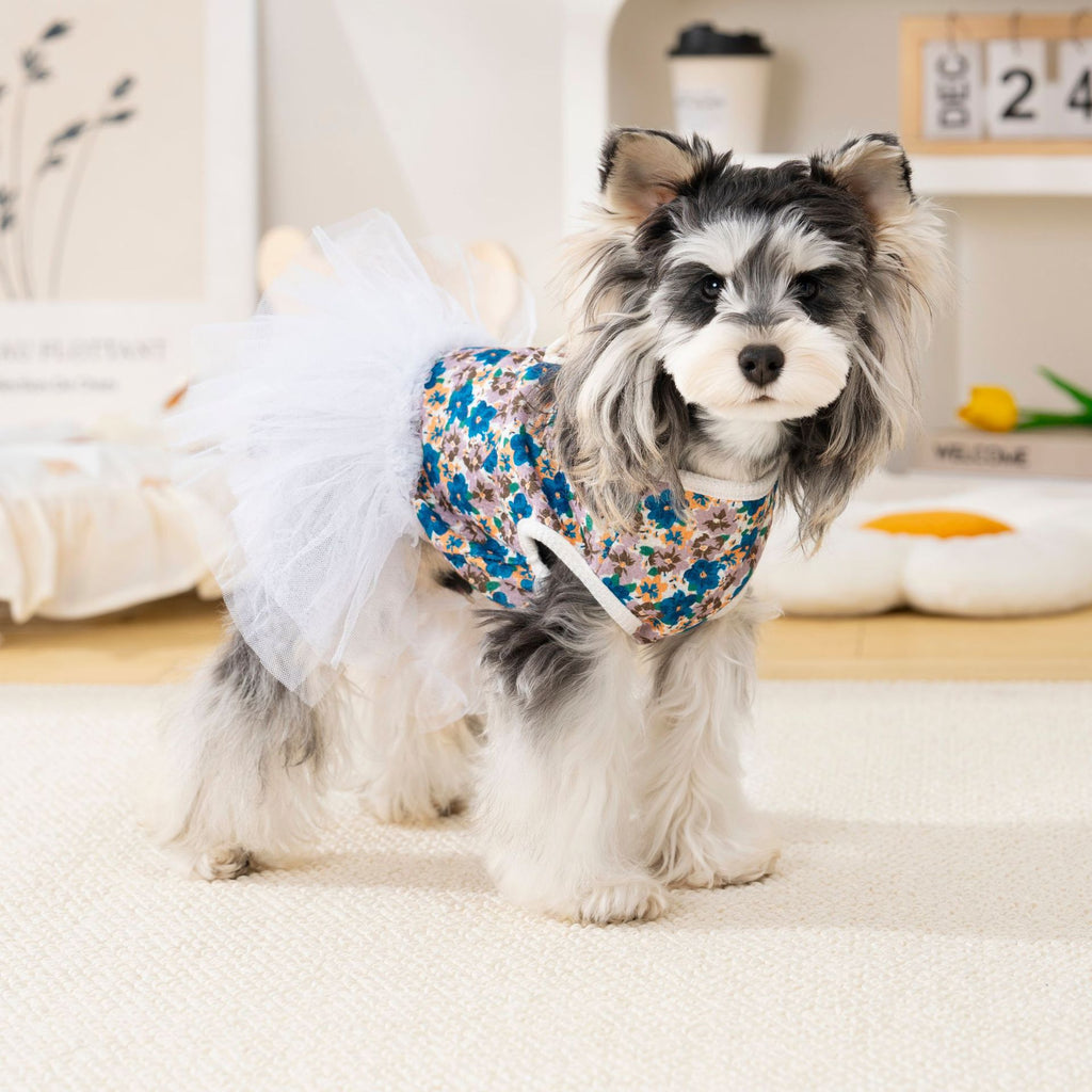 Pet apparel breathable pet clothes dog clothes dress spring/summer new arrival 26 floral print tulle dress
