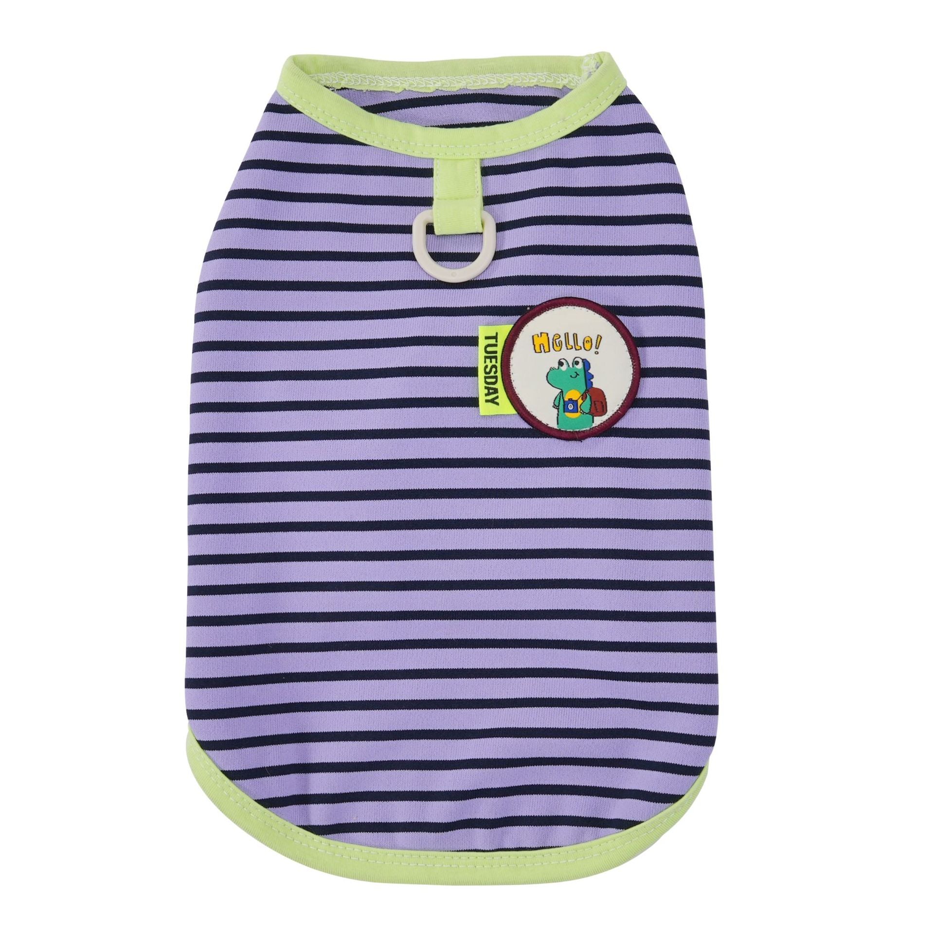 Pet clothes dog cat clothes pet apparel spring/summer new pet vest 26 dinosaur logo striped vest