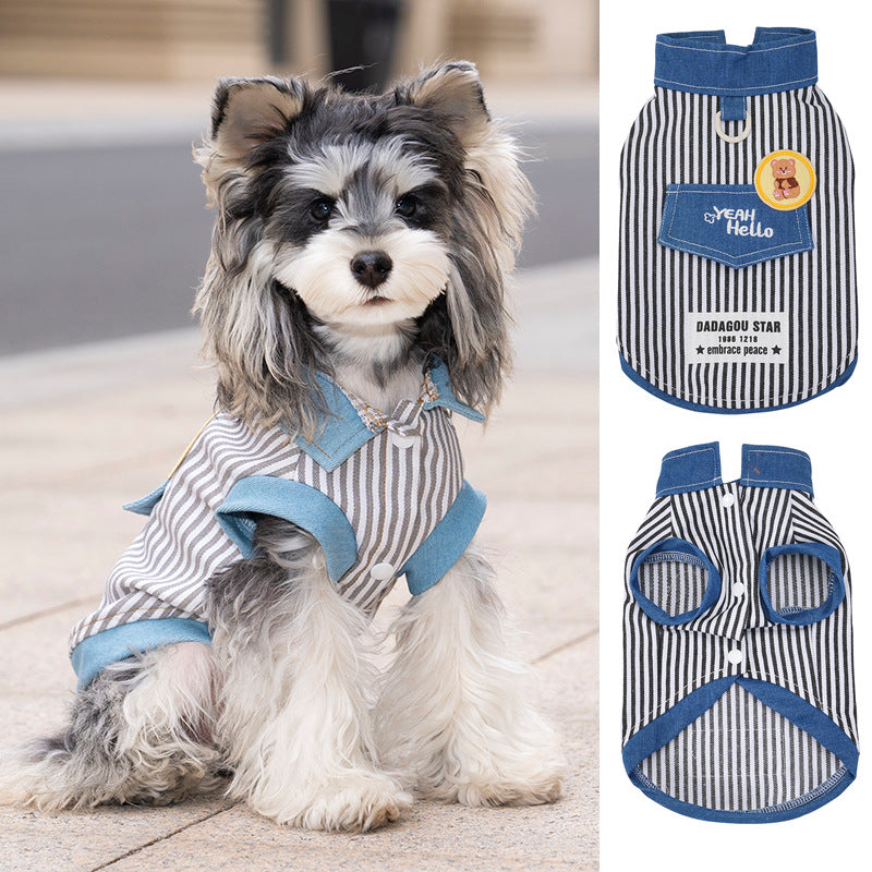 Pet clothes dog cat clothes breathable denim pet clothing spring and summer new pet 26 stripe denim jacket