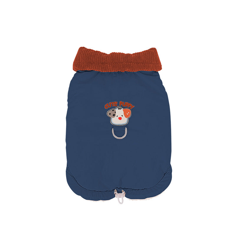 pet Fall Winter Solid Color Cotton Jacket Color Block Lapel Leash-friendly dog Versatile dog Clothes Wholesale