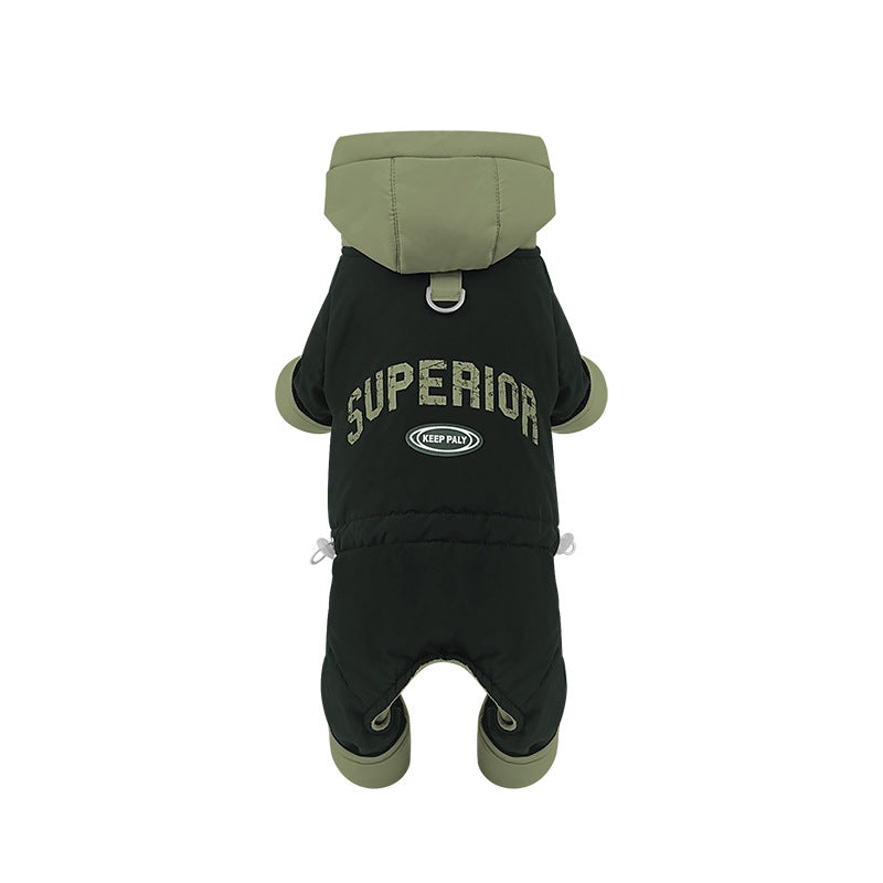 dog Clothes Fall Winter Color Match Hooded Windbreaker Teddy Schnauzer Warm Four Leg Cotton Jacket