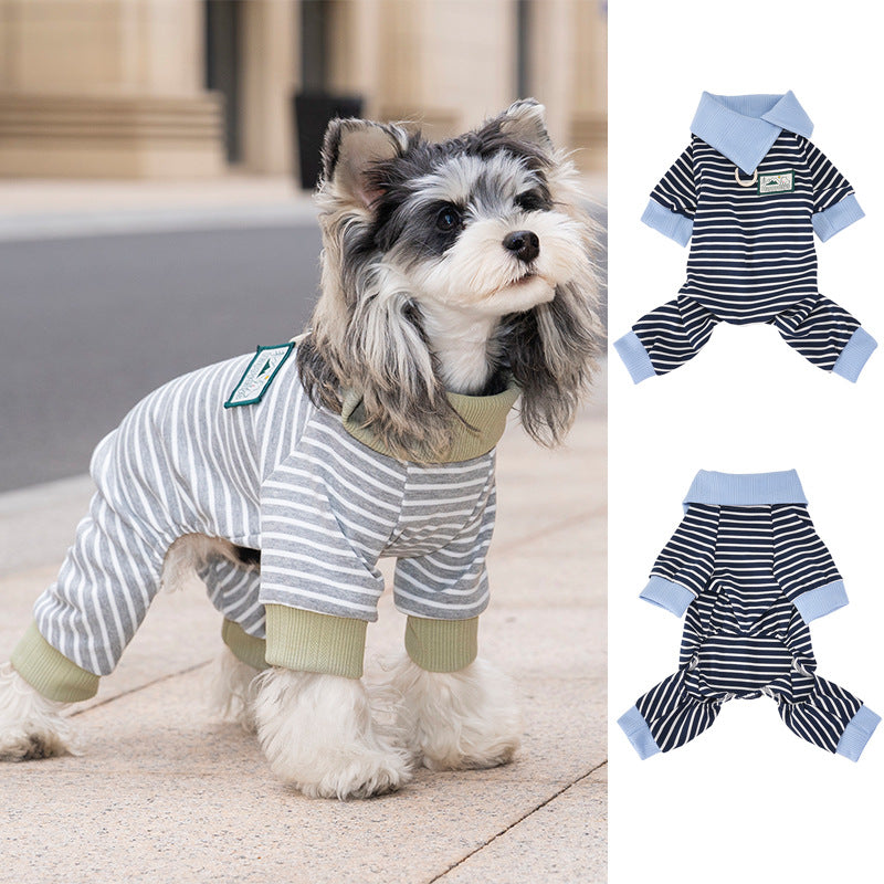 Pet apparel, breathable dog clothes, four-legged outfit, spring/summer new arrival, 26 large collar striped four-legged style
