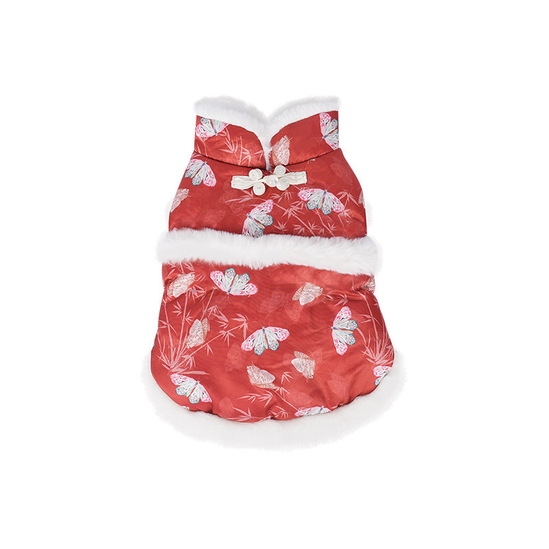 pet Fall Winter New Year Schnauzer Teddy dog Thickened Sleeveless Two Leg Cotton Jacket