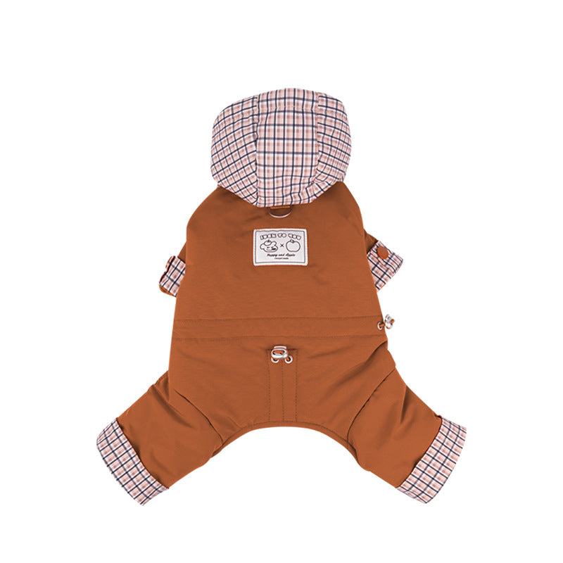 pet Four Leg Cotton Jacket Fall Winter Warm Small to Medium Dogs Teddy Bichon Windproof Waterproof Hooded Color Match