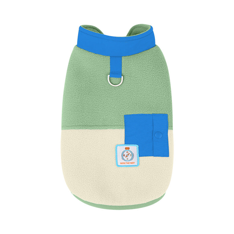 dog Fall Winter Warm Sherpa Color Block Leash-friendly Vest Teddy Bichon Outdoor Walking