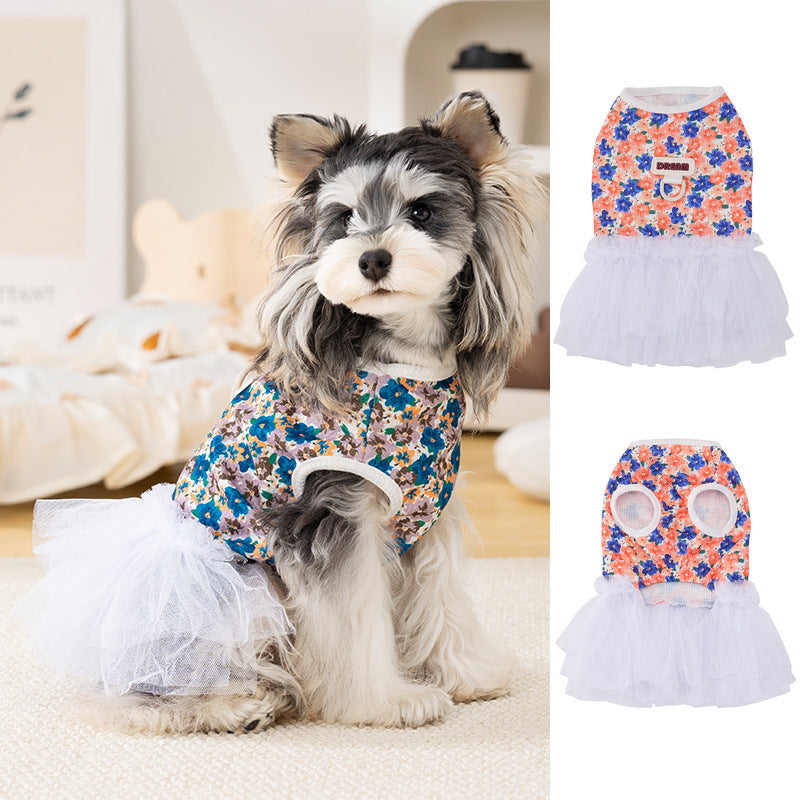 Pet apparel breathable pet clothes dog clothes dress spring/summer new arrival 26 floral print tulle dress