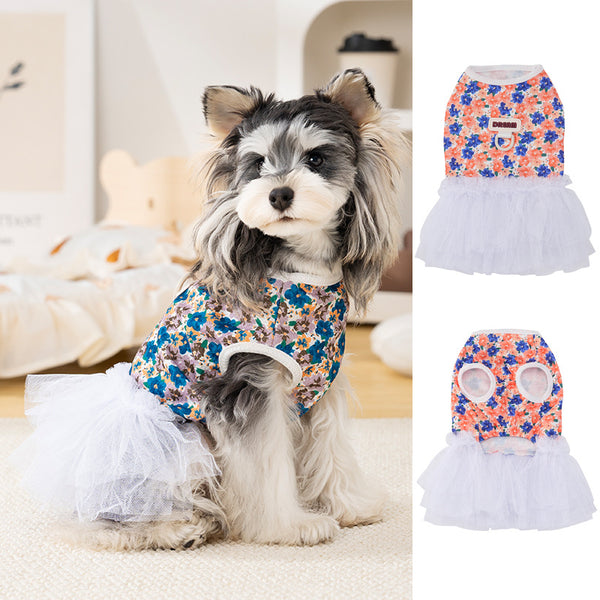 Pet apparel breathable pet clothes dog clothes dress spring/summer new arrival 26 floral print tulle dress