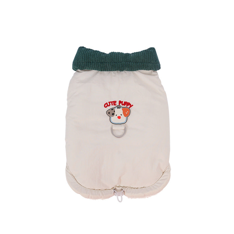 pet Fall Winter Solid Color Cotton Jacket Color Block Lapel Leash-friendly dog Versatile dog Clothes Wholesale