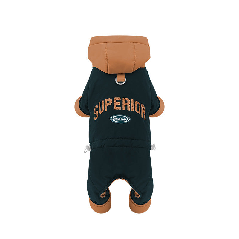 dog Clothes Fall Winter Color Match Hooded Windbreaker Teddy Schnauzer Warm Four Leg Cotton Jacket