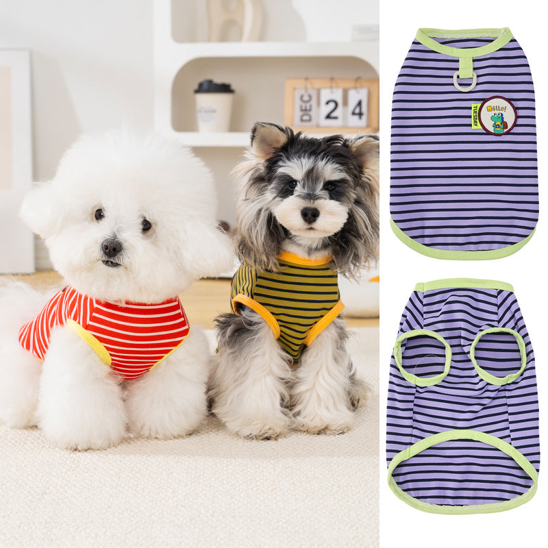 Pet clothes dog cat clothes pet apparel spring/summer new pet vest 26 dinosaur logo striped vest