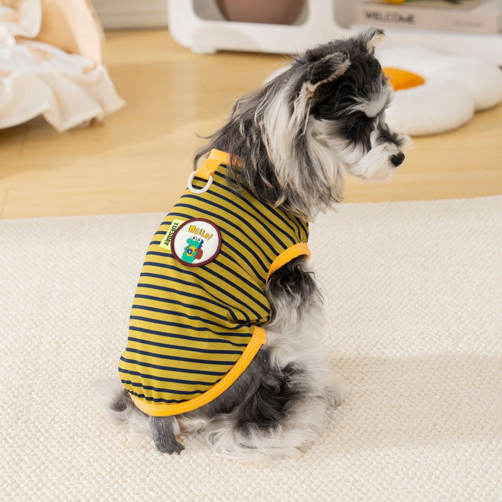 Pet clothes dog cat clothes pet apparel spring/summer new pet vest 26 dinosaur logo striped vest