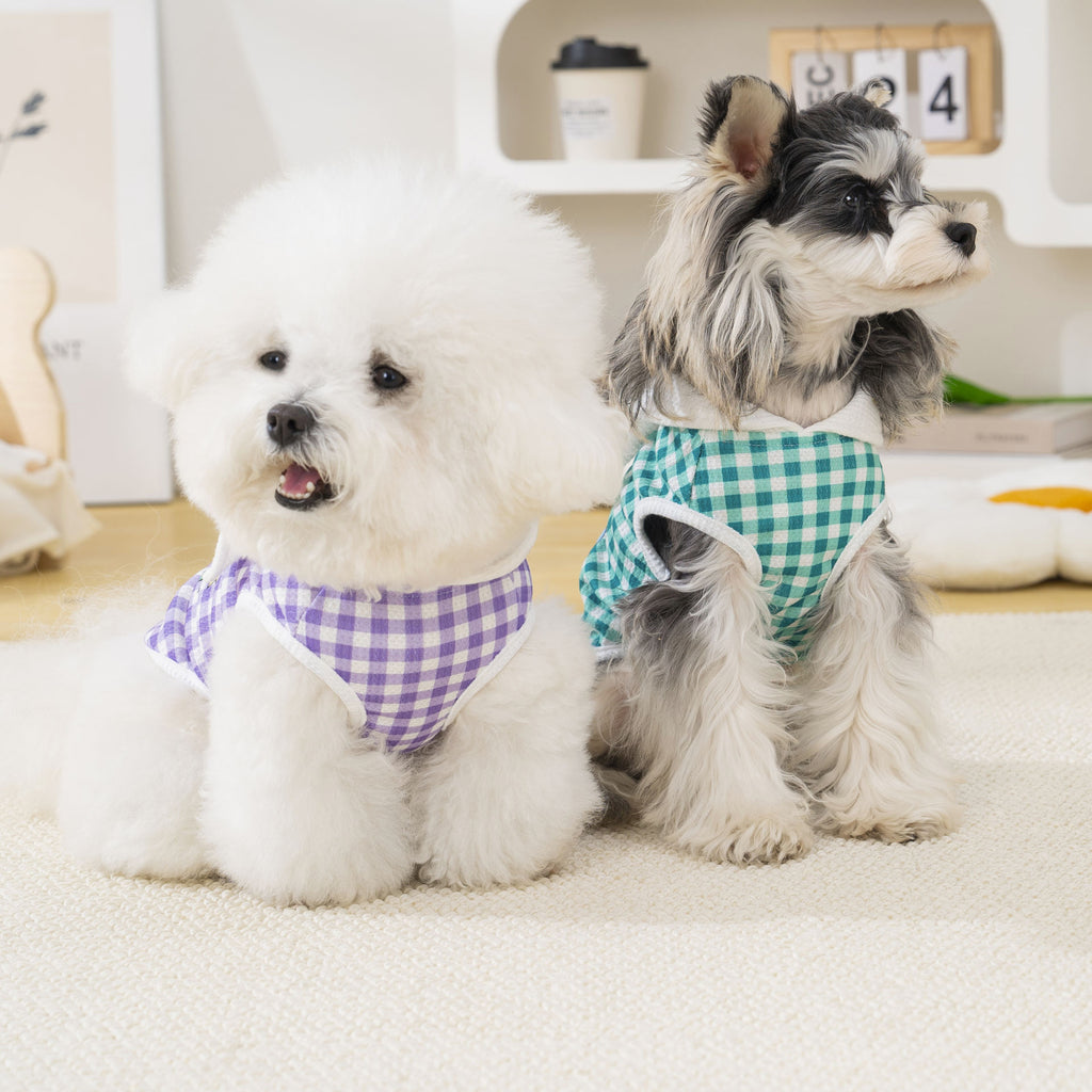 Pet clothes dog cat clothes pet apparel spring summer new pet vest 26 bow plaid t-shirt