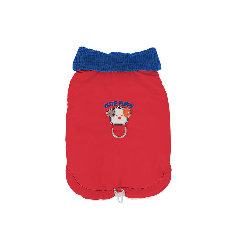 pet Fall Winter Solid Color Cotton Jacket Color Block Lapel Leash-friendly dog Versatile dog Clothes Wholesale