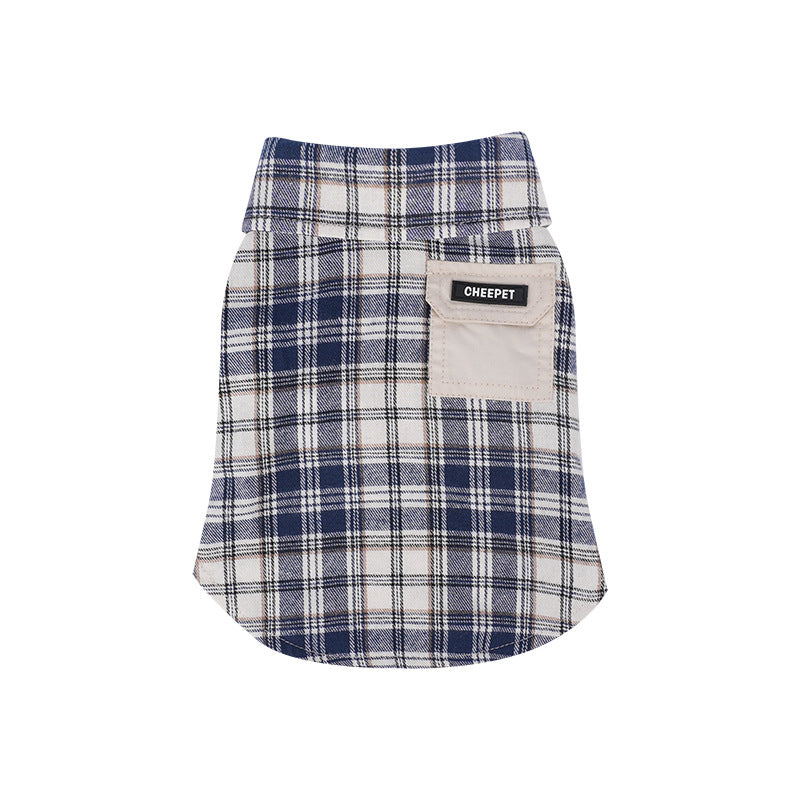pet Fall Winter Plaid Shirt Color Match Lapel Anti-shedding Outerwear Schnauzer Bichon dog Walking