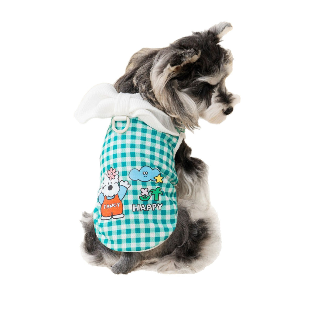 Pet clothes dog cat clothes pet apparel spring summer new pet vest 26 bow plaid t-shirt