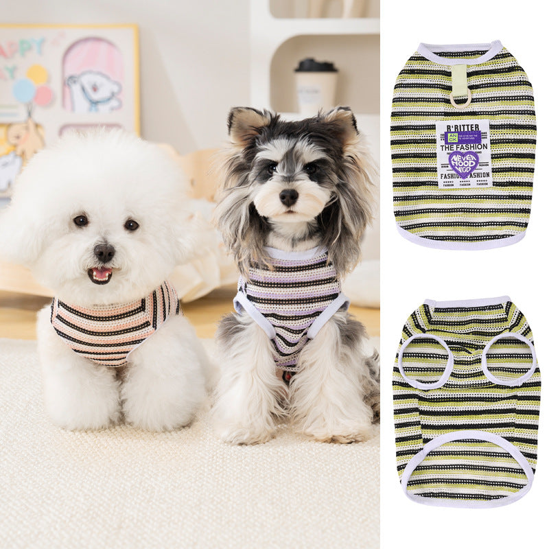 Pet clothes dog clothes pet apparel spring/summer new pet vest 26 korean style mesh striped vest