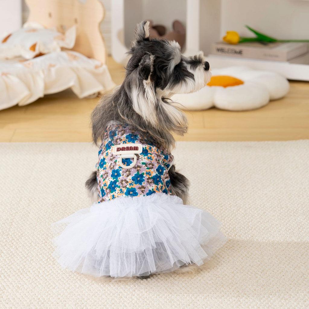 Pet apparel breathable pet clothes dog clothes dress spring/summer new arrival 26 floral print tulle dress