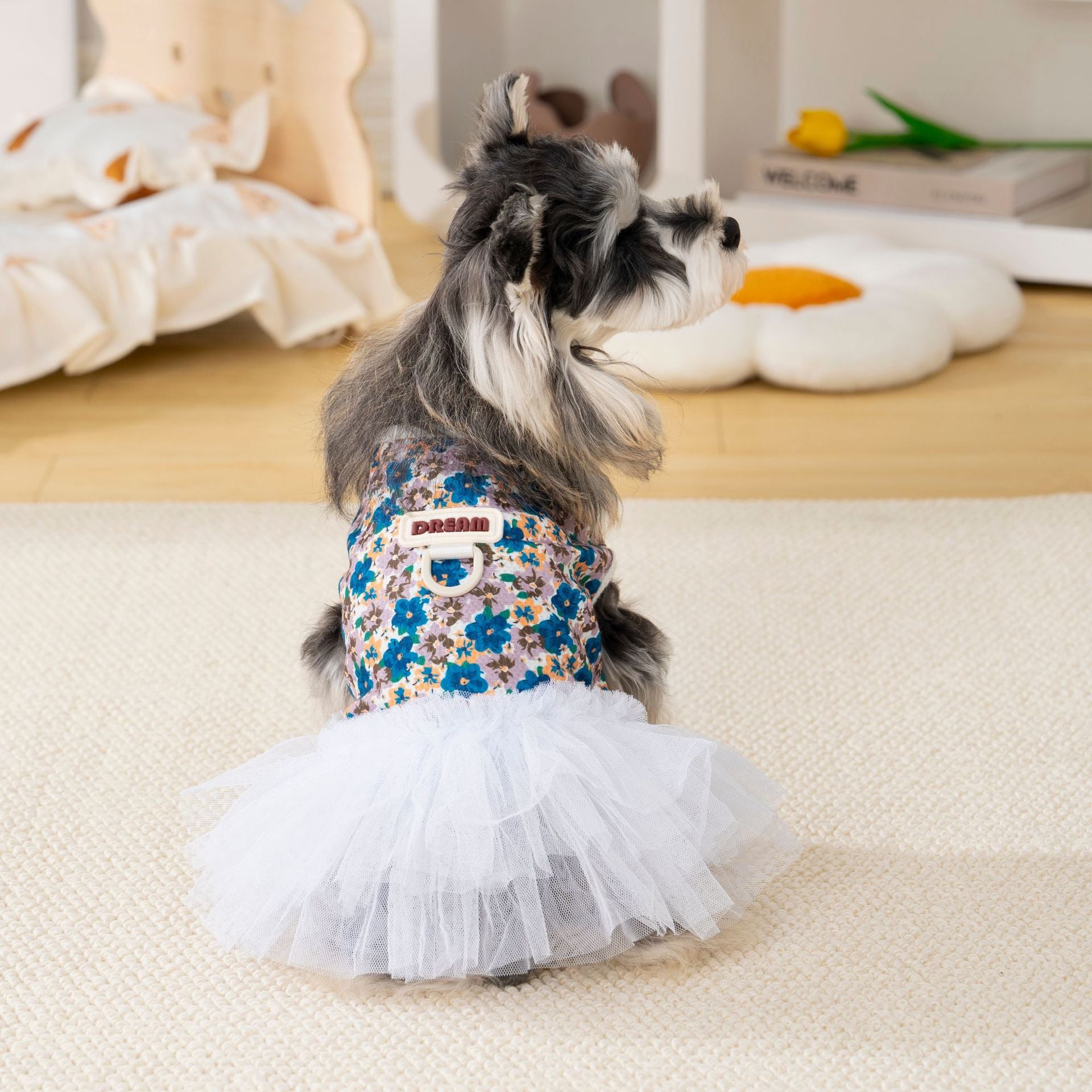 Pet apparel breathable pet clothes dog clothes dress spring/summer new arrival 26 floral print tulle dress