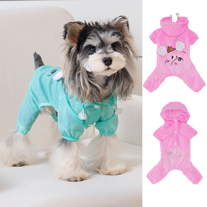 Pet apparel waterproof pet clothes dog clothes four-legged suit spring/summer new 1.3kg color hooded skin suit