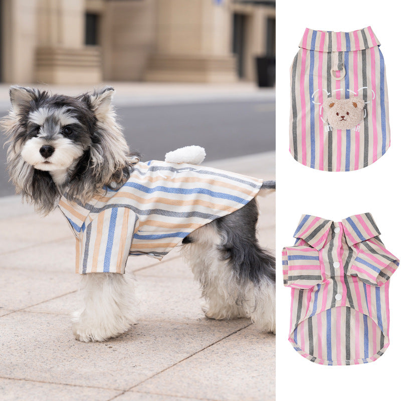 Pet clothes dog cat clothes breathable pet clothing spring and summer new pet 26 doll bear vertical stripe shirt