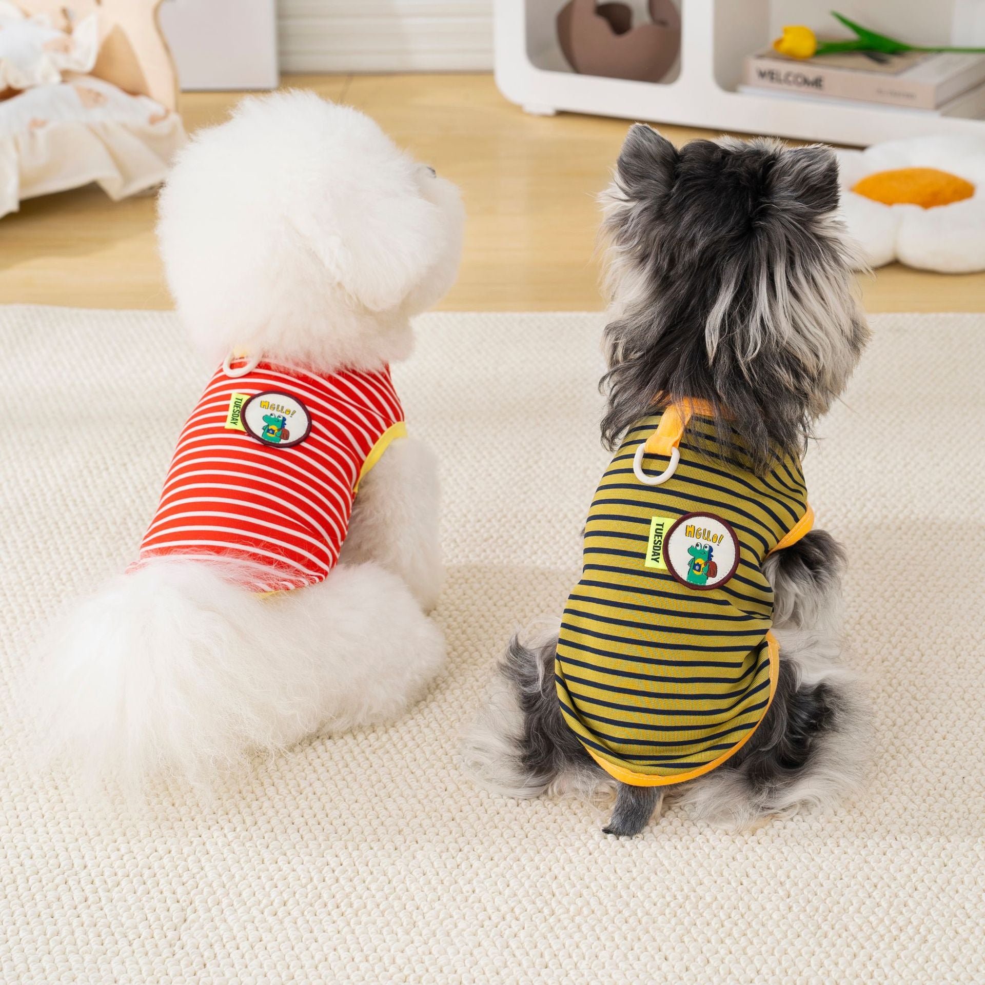 Pet clothes dog cat clothes pet apparel spring/summer new pet vest 26 dinosaur logo striped vest