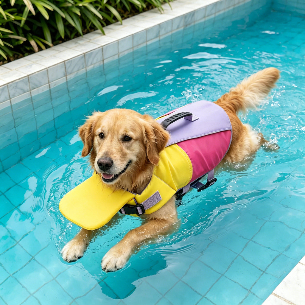 Pet dog leashable life jacket swimsuit - small, medium, and large breed life vest - 26 color block swimsuit
