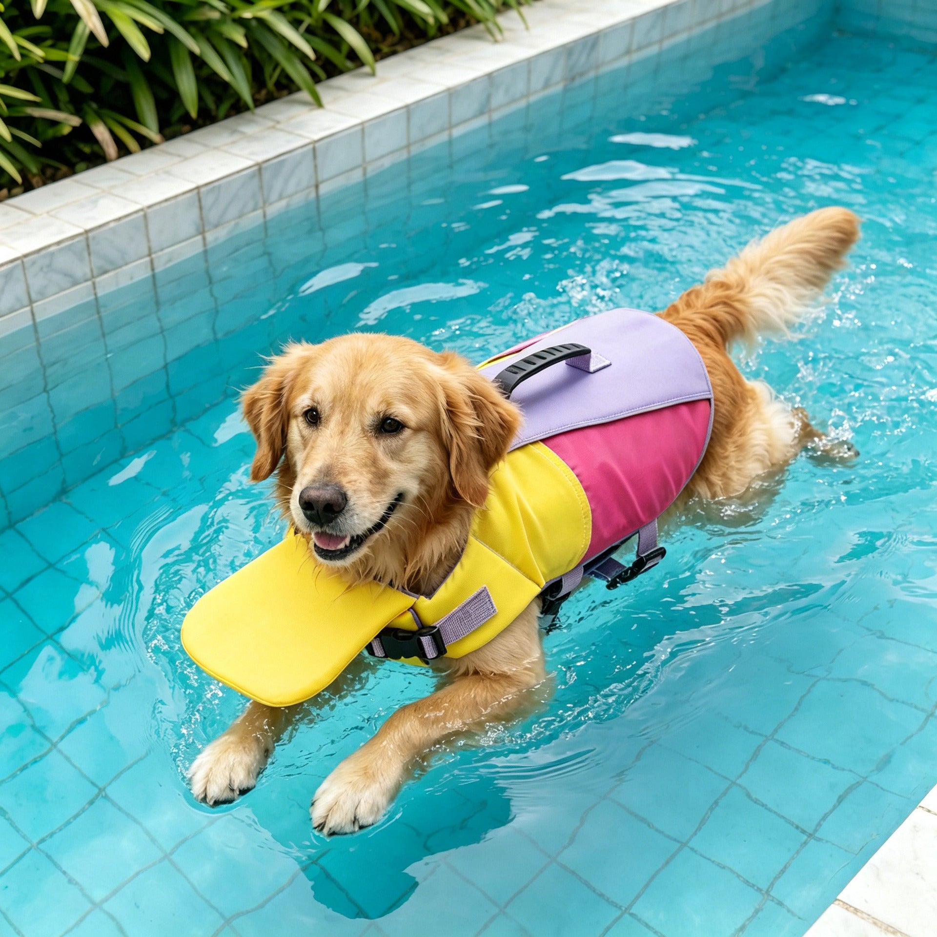 Pet dog leashable life jacket swimsuit - small, medium, and large breed life vest - 26 color block swimsuit