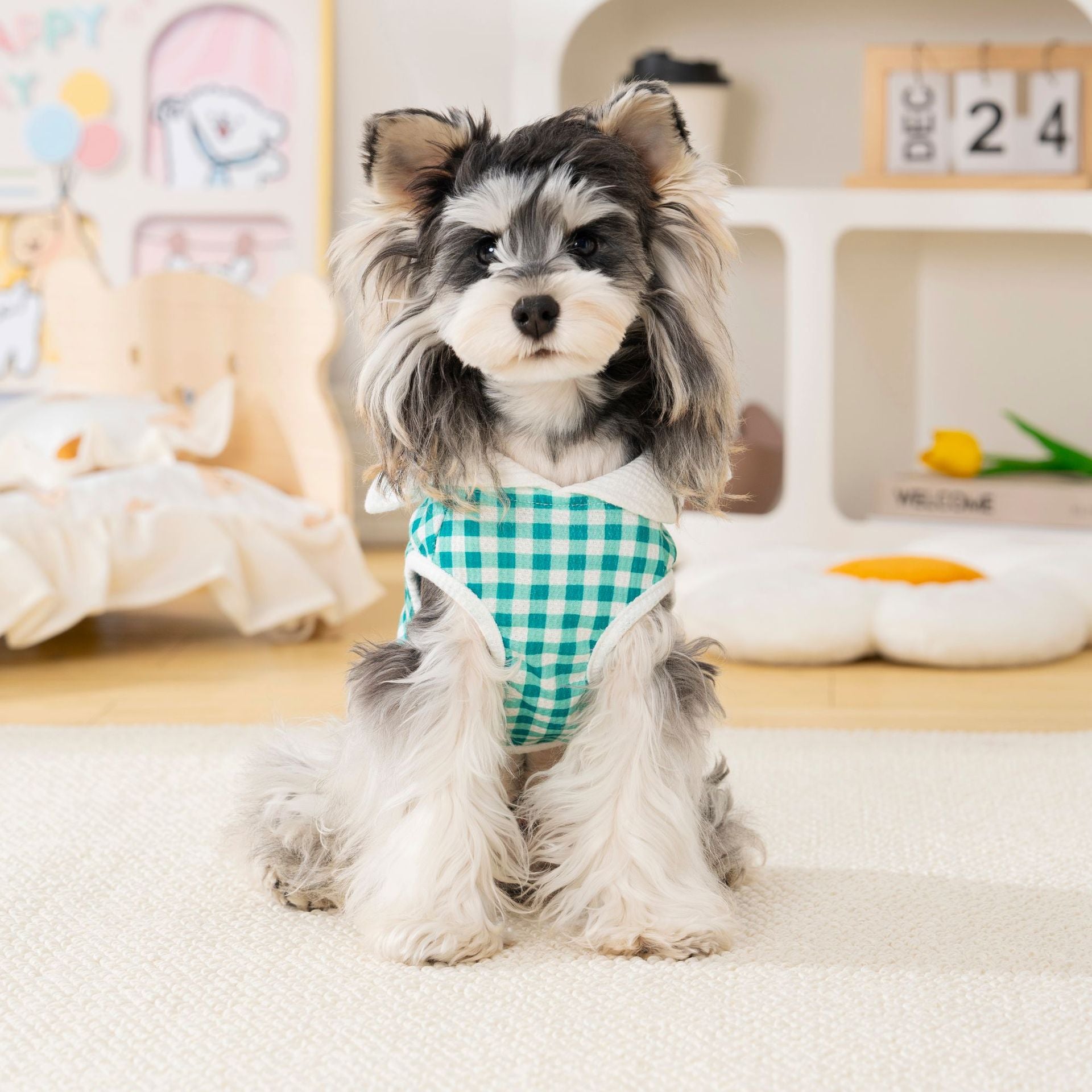 Pet clothes dog cat clothes pet apparel spring summer new pet vest 26 bow plaid t-shirt