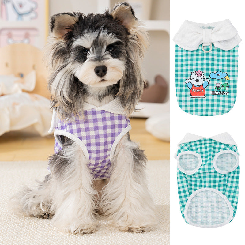 Pet clothes dog cat clothes pet apparel spring summer new pet vest 26 bow plaid t-shirt