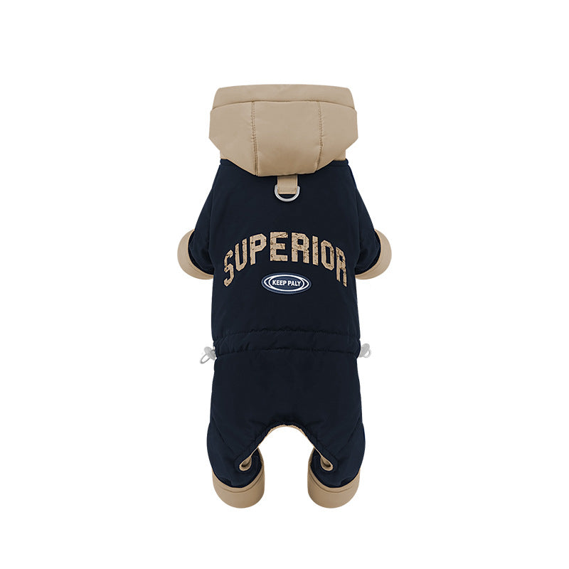 dog Clothes Fall Winter Color Match Hooded Windbreaker Teddy Schnauzer Warm Four Leg Cotton Jacket