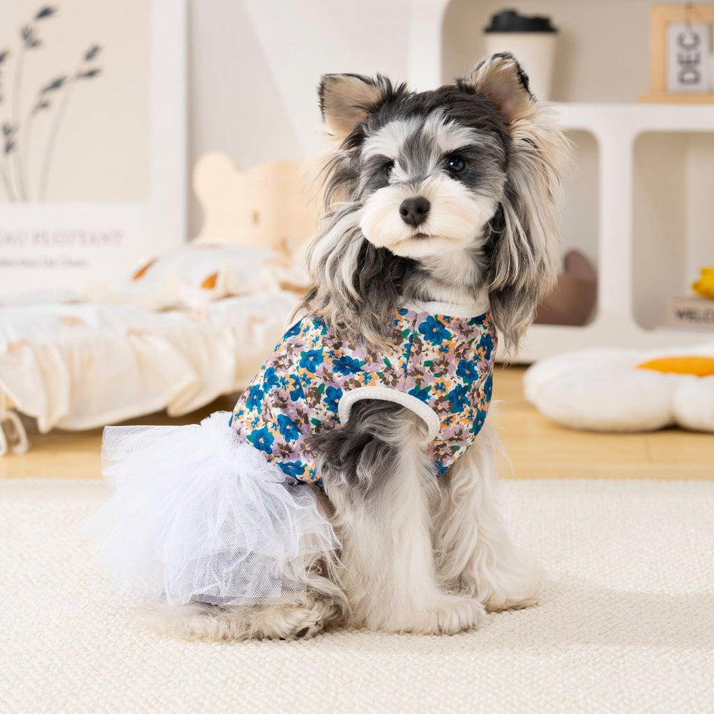 Pet apparel breathable pet clothes dog clothes dress spring/summer new arrival 26 floral print tulle dress