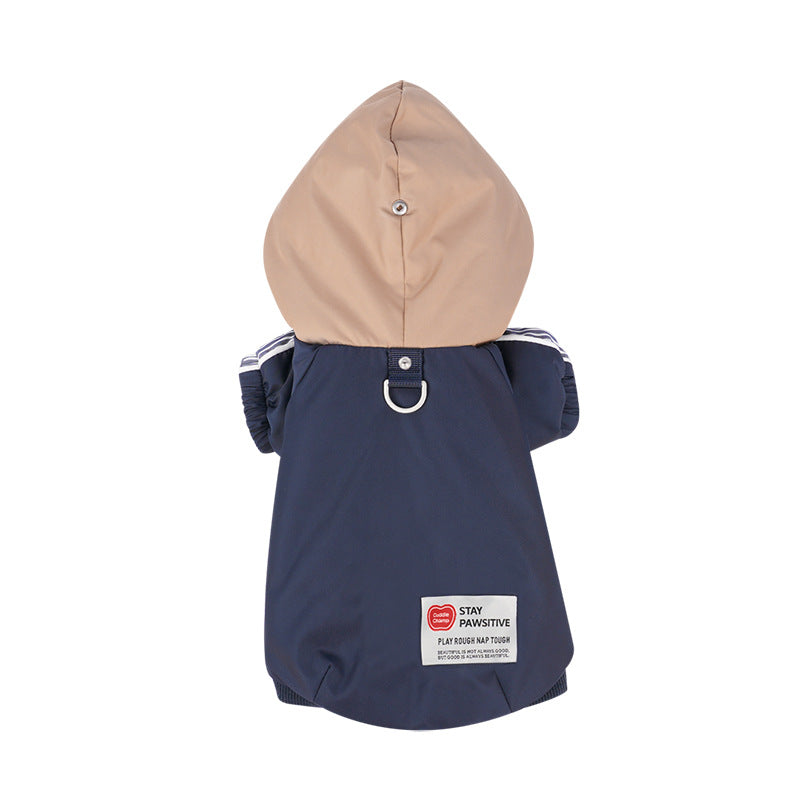 pet Two Leg Cotton Jacket Fall Winter Warm Windproof Waterproof dog Clothes Hooded Leash Outdoor