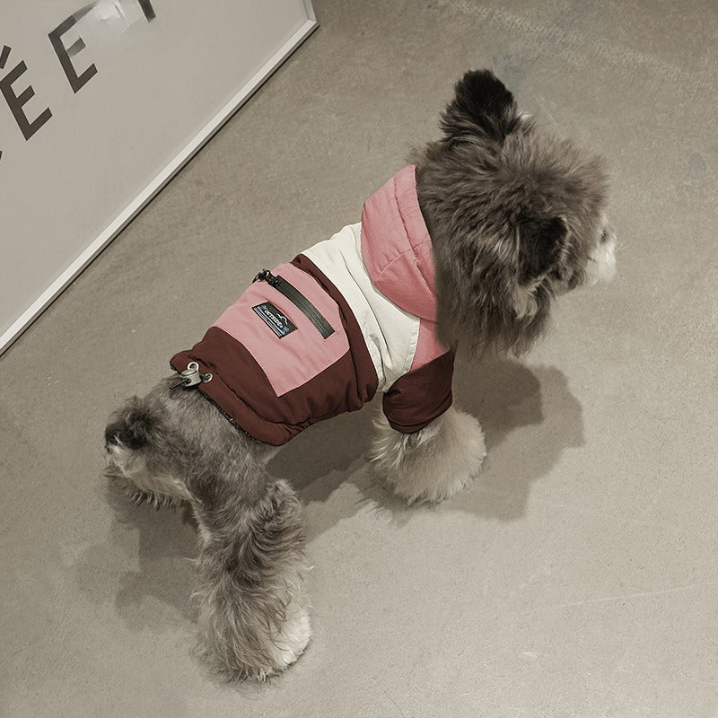 pet Fall Winter Color Match Hooded Windbreaker Leash-friendly Windproof Two Leg dog Clothes Wholesale