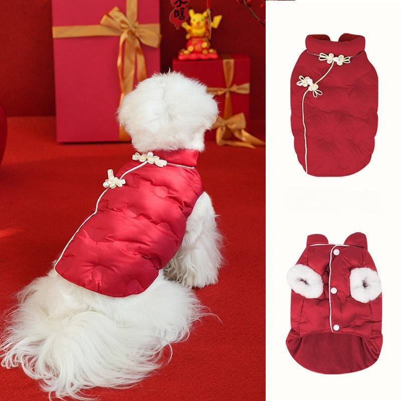 Chinese Style dog Cotton Jacket Vest Fall Winter Warm New Year Multiple Colors Available Fashion pet Sleeveless