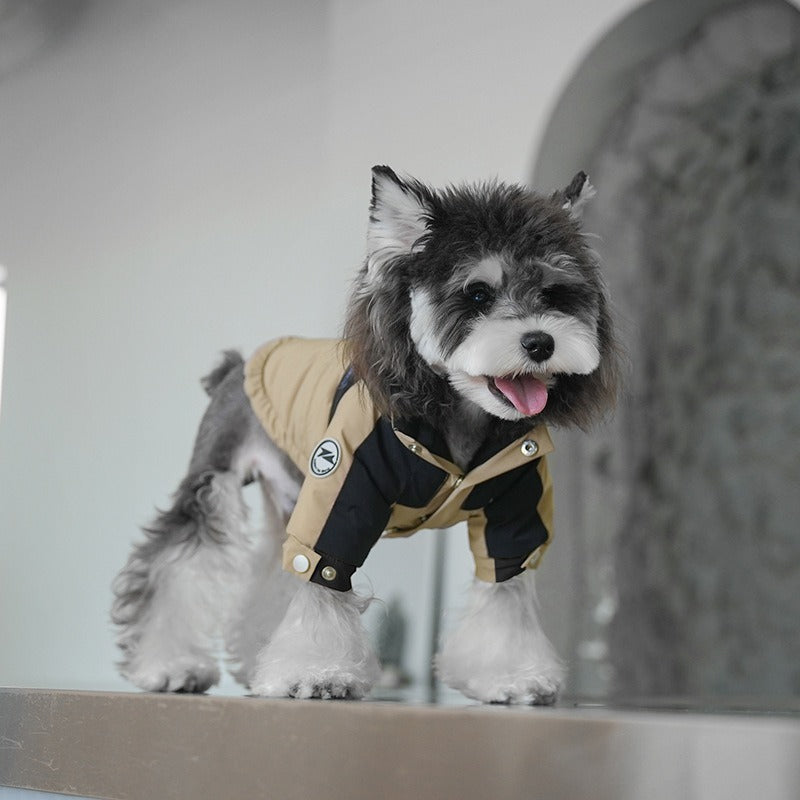dog Clothes Fall Winter Warm Outdoor Windbreaker Schnauzer Teddy Hooded Leash-friendly pet Clothes Wholesale